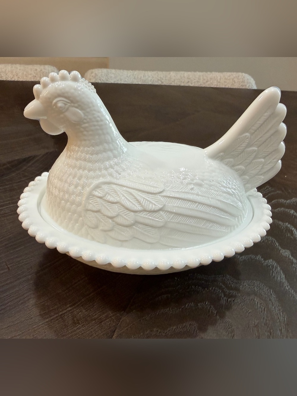 White Milk Glass Hen on Nest Covered Dish